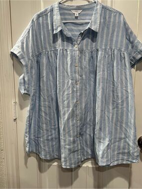 Time and Tru Light Blue & White Striped Top